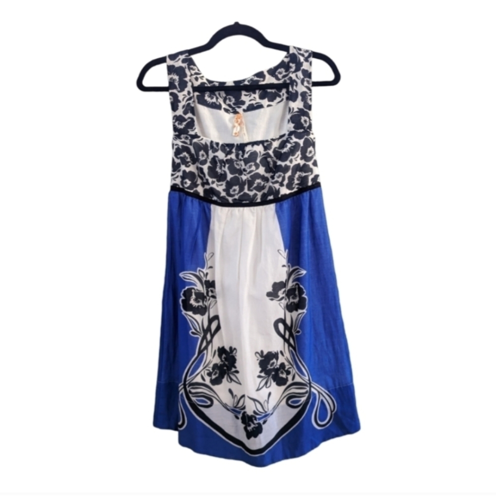 Anthropologie Maeve Blue White Floral Cotton & Silk Dress w/Ribbon Belt,size 4 - Picture 6 of 6